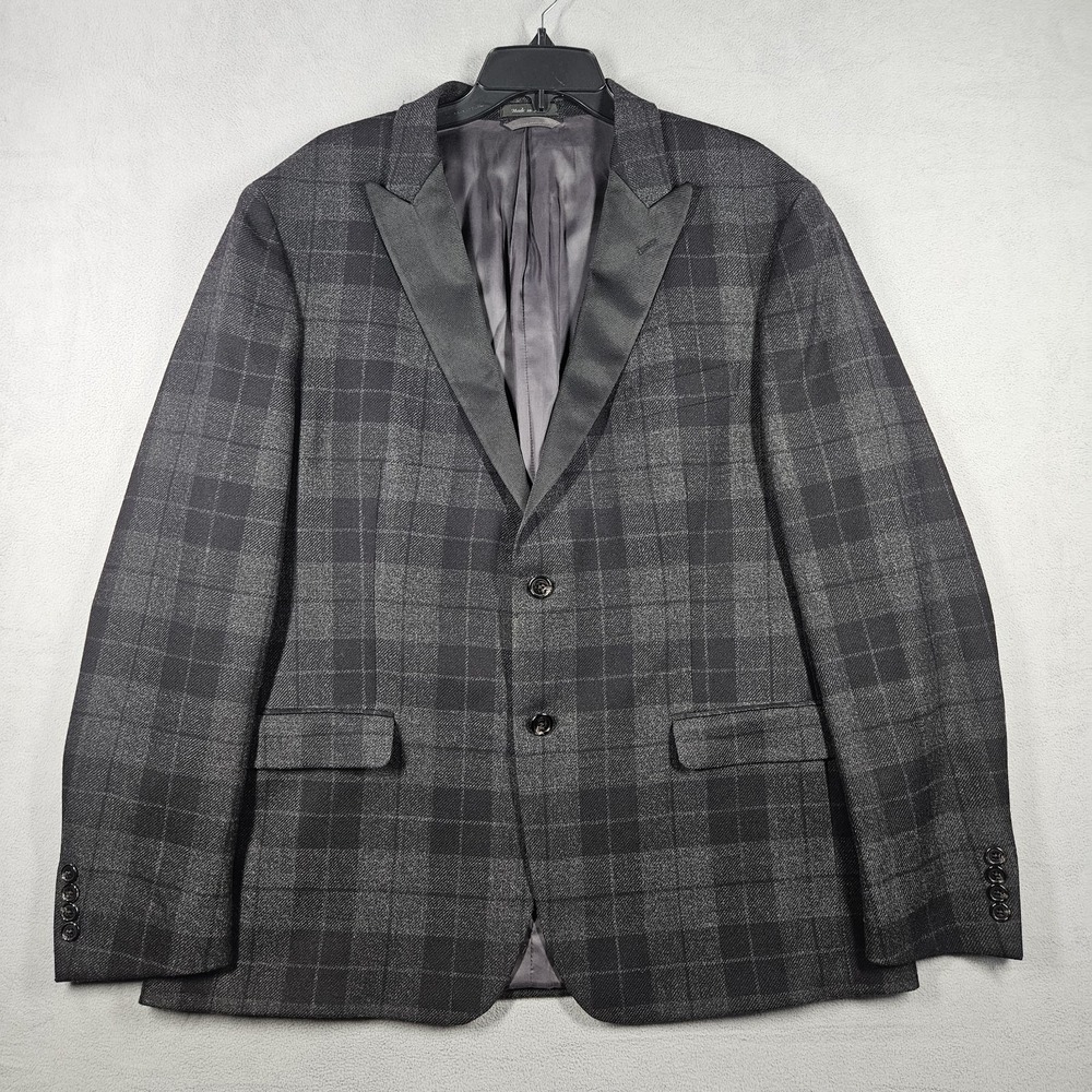 Lauren Ralph Lauren Mens 46R Wool Plaid Tuxedo Blazer Satin Peak Lapel Jacket